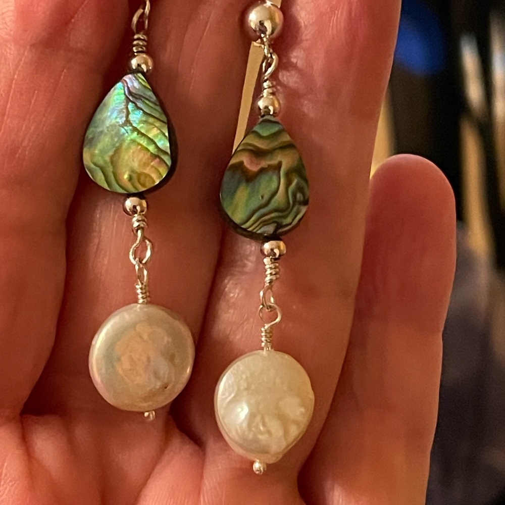 Elegant Abalone and Pearl Drop Earrings